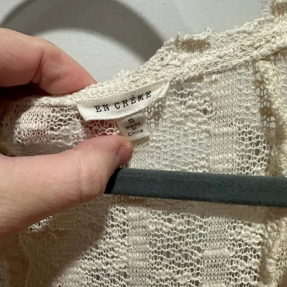 En Creme Embroidered Crocheted Off-White/Cream Top, Sz S